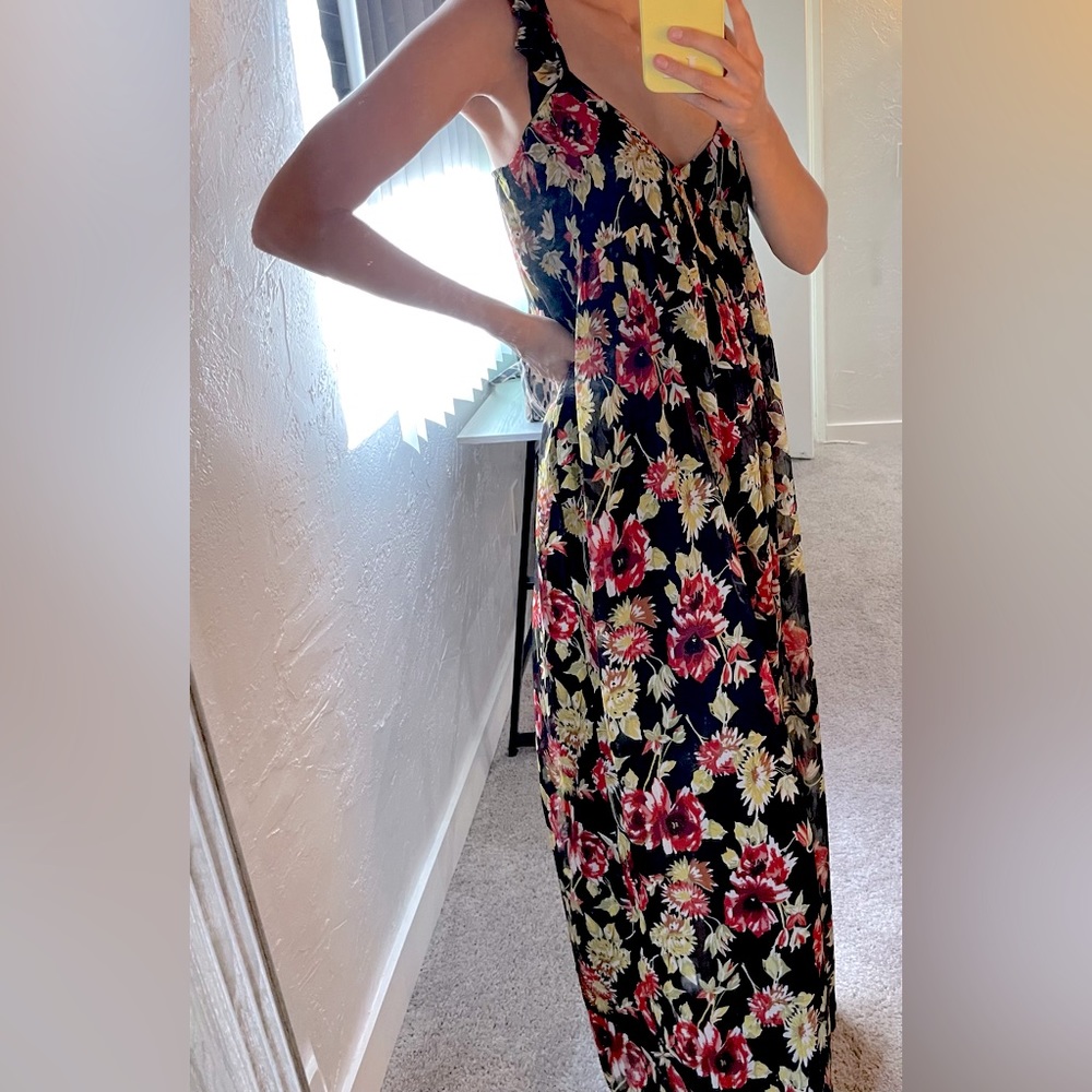 Volcom maxi dress - black with multi color flowers size S